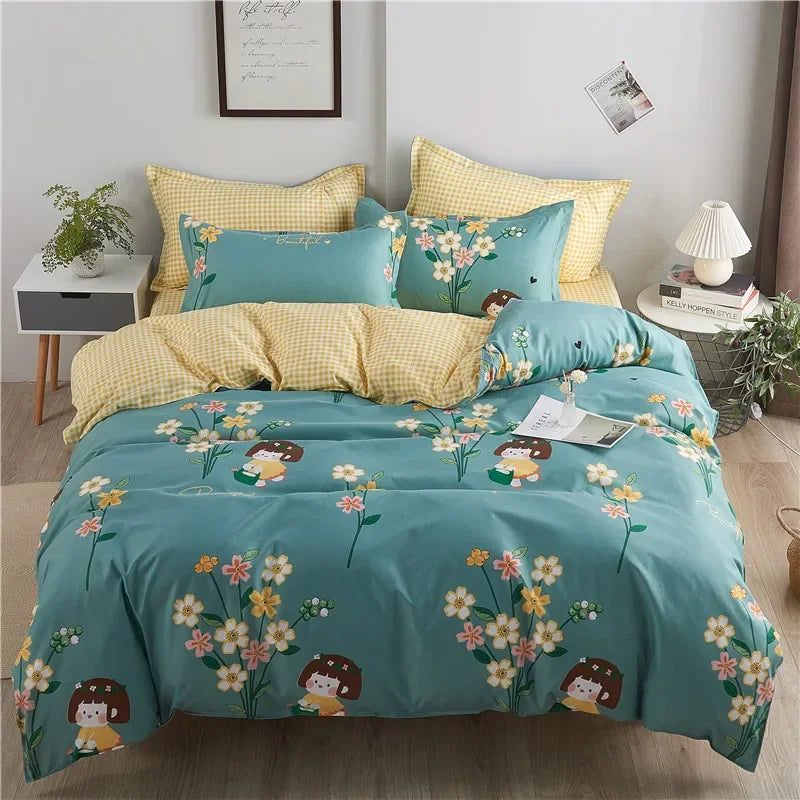 Afralia™ Plant Print Bedding Set: Skin-Friendly Duvet Cover & Bedsheet for All Seasons