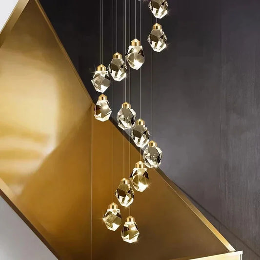 Afralia™ Crystal Chandelier Stair Light Modern Luxury Villa Pendant Fixture Home Decor