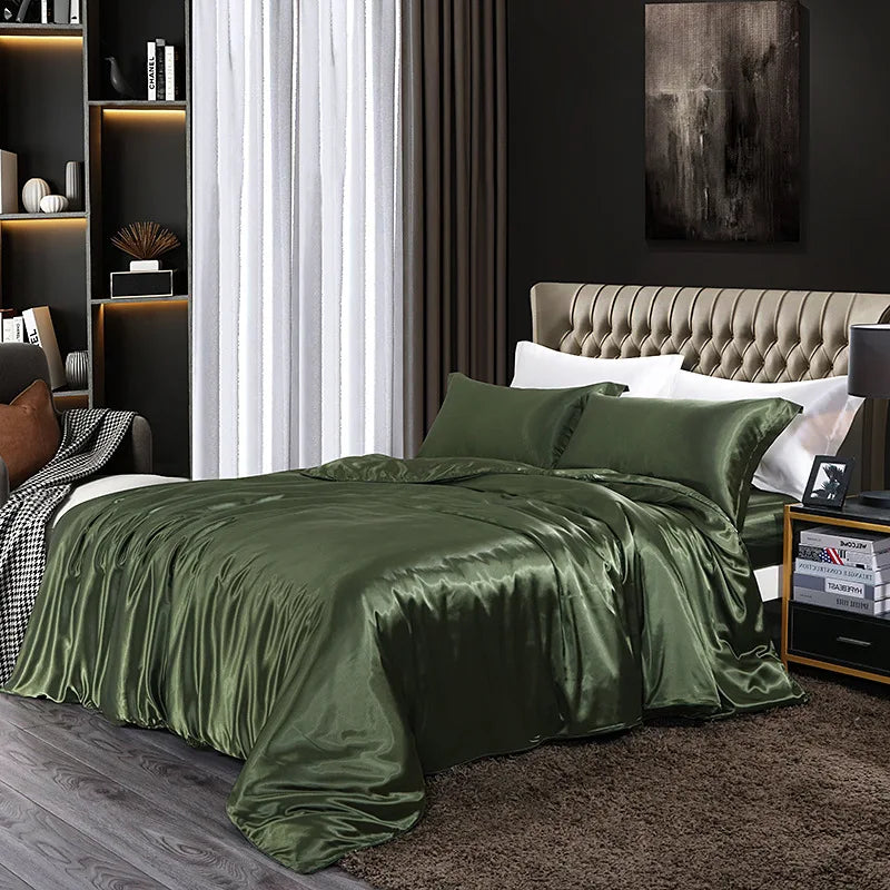 Afralia™ Silk Summer Bedding Set: Double-Sided Cooling Comforter & Soft Satin Sheet - Single/Double
