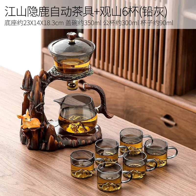 Afralia™ Lazy Kung Fu Tea Set with Magnetic Water-Separating Bowl & Teapot