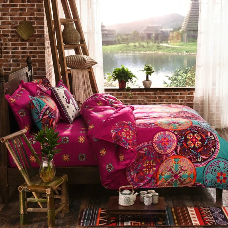 Afralia™ Bohemian Ethnic Print Bedding Set: Soft, Breathable Duvet Cover Kit for All Seasons