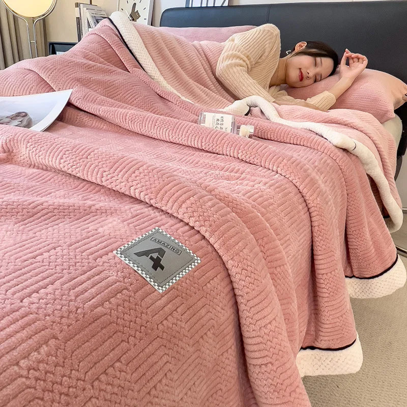 Afralia™ Cozy Jacquard Plush Blanket - Soft Coral Fleece - All-Season - European Solid Stripes