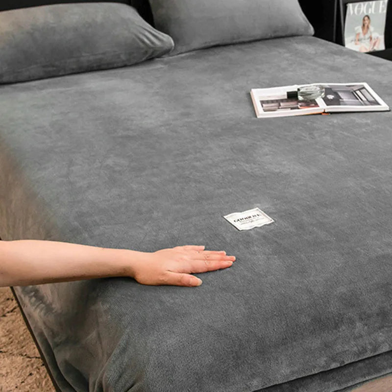 Afralia™ Winter Velvet Fitted Bed Sheet: Nordic Plush Mattress Cover, Warm & Non-Slip