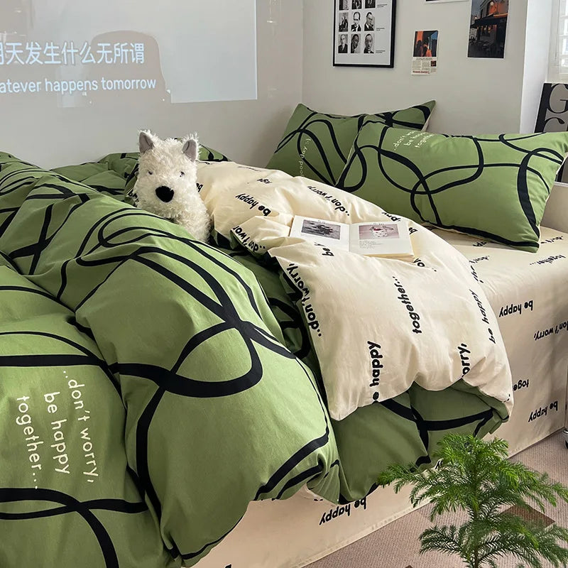 Afralia™ Grid Print Cotton Bedding Set for Single Double Beds