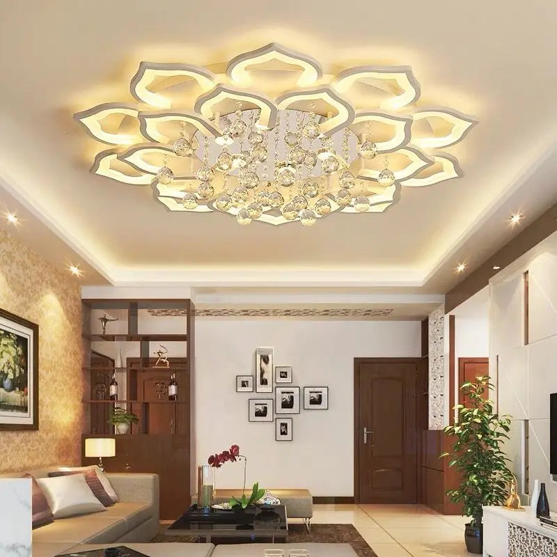 Afralia™ Modern Crystal Chandelier Ceiling Lights for Living Room Bedroom Kitchen LED Fixtures