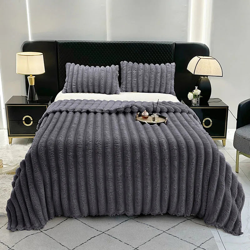 Afralia™ Ribbed Lamb Plush Blanket - Soft Faux Rabbit Velvet Wool Throw Blanket