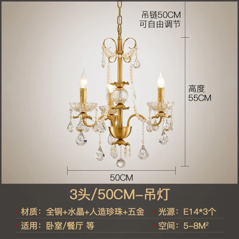 Afralia™ Gold Brass Crystal Chandelier for Living Dining Bedroom, Retro Candle Lights Pendant Lamps
