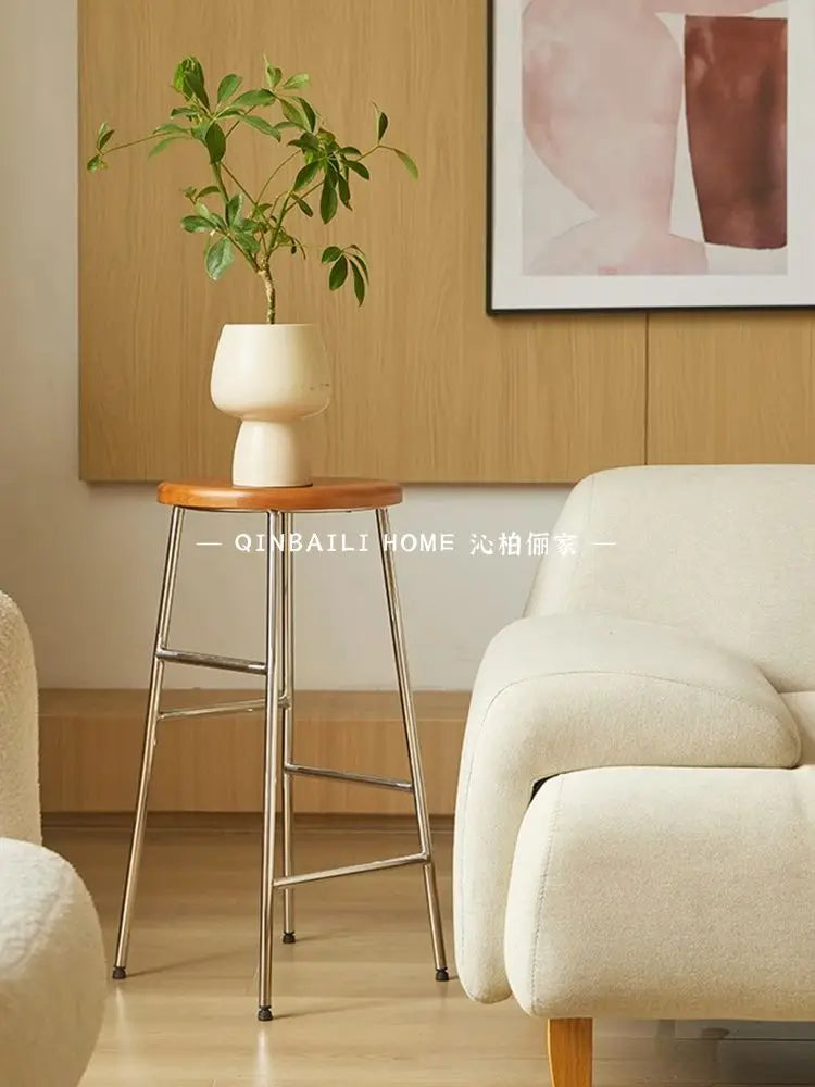 Afralia™ Round Iron Footstool: Casual Dining Bar Chair, Simple Household Chair