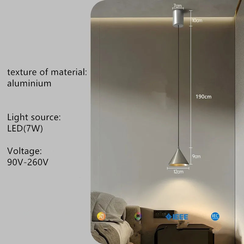 Afralia™ Minimalist Bedroom Pendant Light | Creative Conical Bar Entrance Hanging Line Light