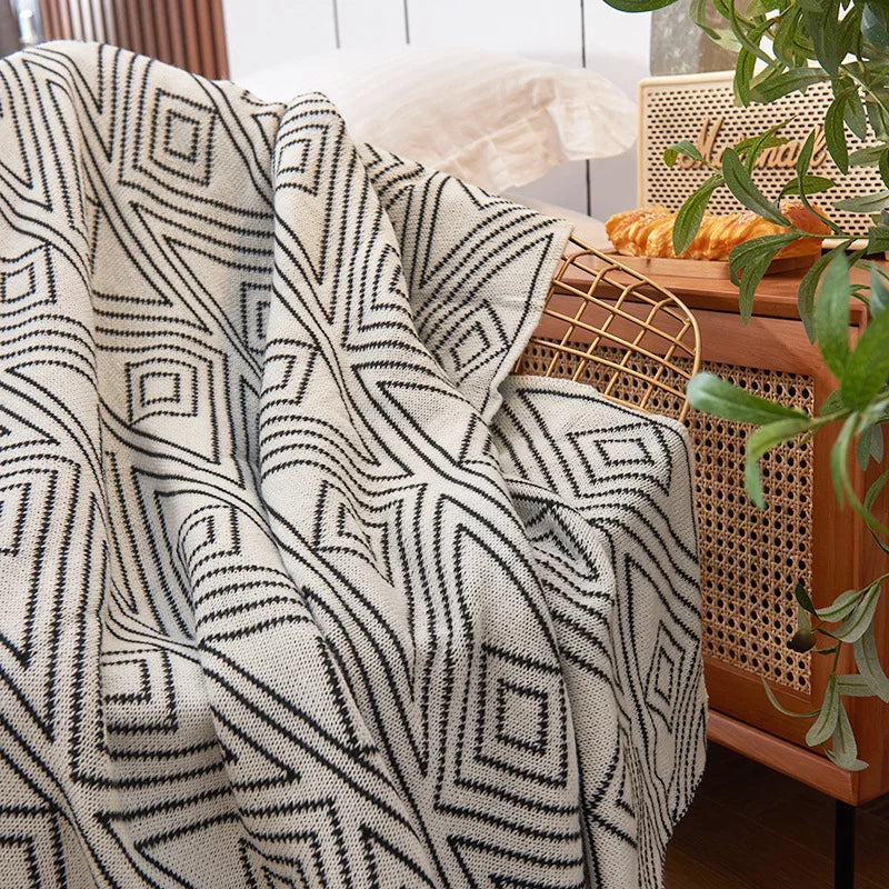 Afralia™ Grey Knitted Woolen Blanket: Nordic Style, Comfortable & Versatile Summer Sofa Throw