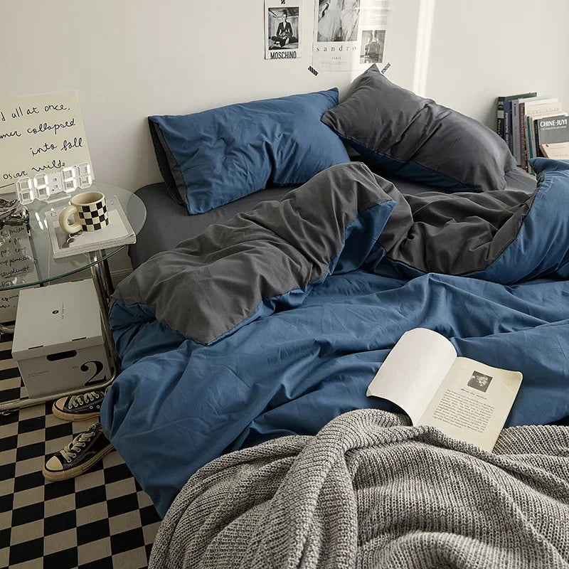 Afralia™ Washed Cotton Duvet Cover Set: Solid Color Bed Sheet Style, Double-Sided Color Matching Comfort, Bedding