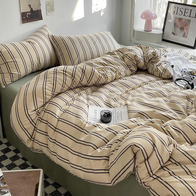 Afralia™ Polka Dot Striped Bedding Set for Summer. Soft Cozy Duvet Cover. All Seasons Single Double Bed Linens.
