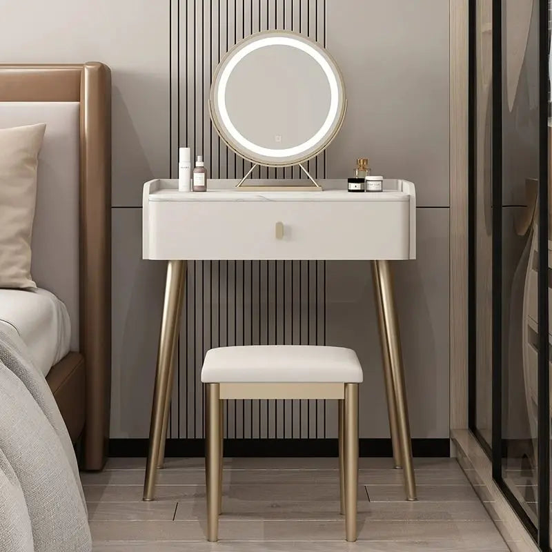 Afralia™ Modern Luxury Dressing Table Desk for Women - Nordic Style Organizer Desk Mirror