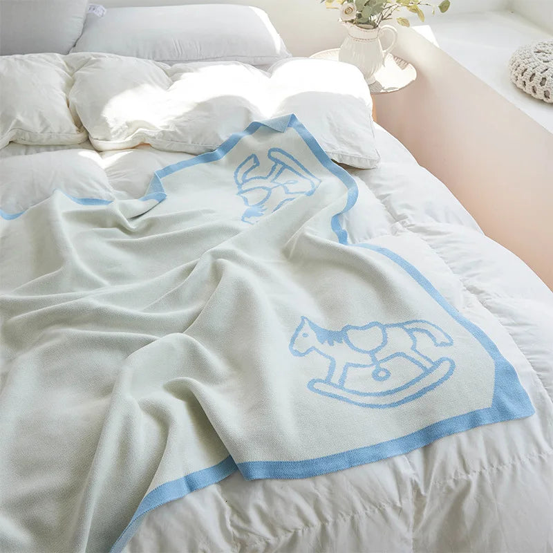Afralia™ Pony Printed Knitted Blanket: Cozy & Breathable - All Season Children's Sofa Throw