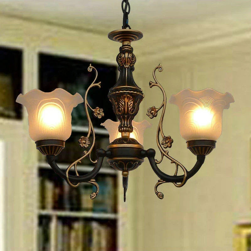 Afralia™ Classic Wrought Iron Chandelier with Glass Lampshade for Home Decor Lighting