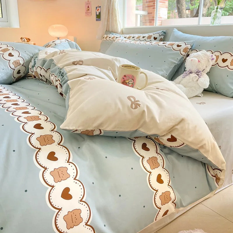Afralia™ Cotton Cartoon Printed Bed Set with Non-Fading Floral Patterns for Adults