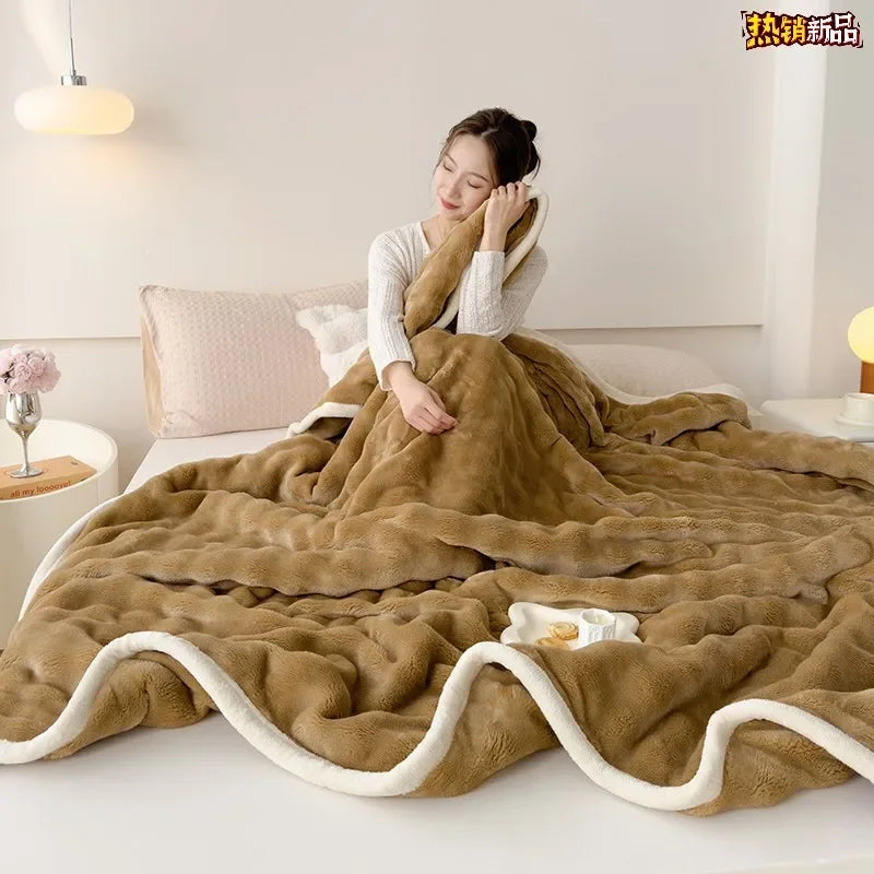 Afralia™ Rabbit Faux Fur Bubble Fleece Plush Blanket Double-Sided for Bed & Sofa