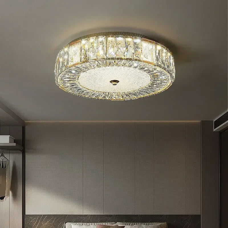 Afralia™ Golden Crystal Ceiling Chandelier: Modern Luxury LED Light Fixture for Living Room