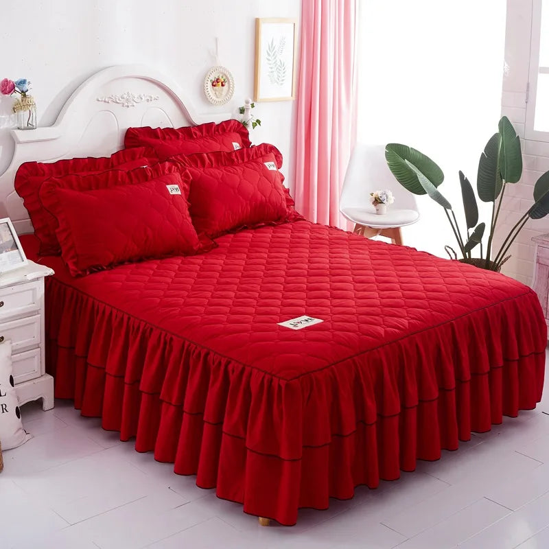 Afralia™ Mixed Color Single Bed Skirt Mattress Cover Quilted Anti-Slip Dustproof Topper