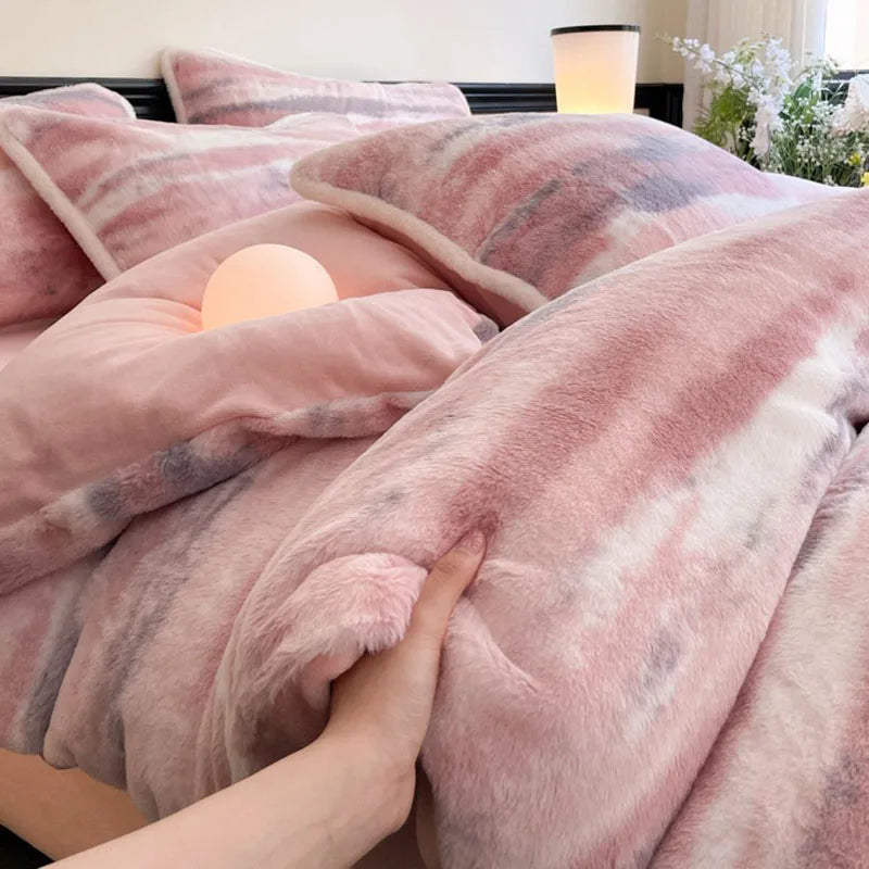 Afralia™ Cozy Rabbit Hair Bed Set, Queen Size Comforter for Winter Luxury Comfort