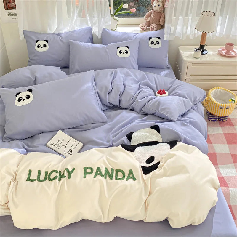 Afralia™ Color Block Cotton Embroidery Bedding Set for All Seasons