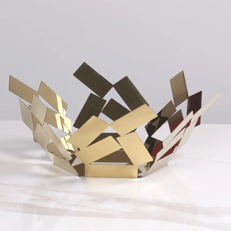 Afralia™ Stainless Steel Fruit Basket, Geometric Metal Tray for Kitchen and Living Room