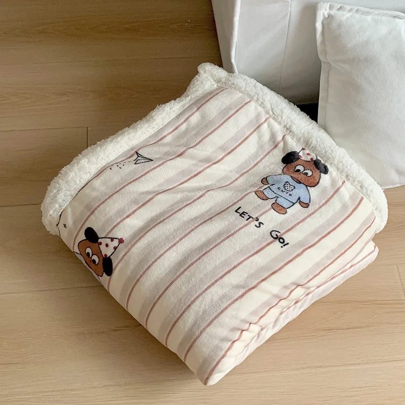 Afralia™ Cartoon Lamb Wool Blanket - Thick, Printed Coral Fleece Sofa Cover