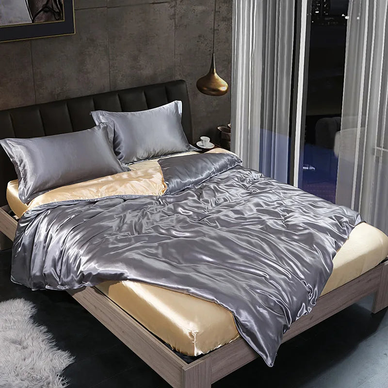 Afralia™ Silk Summer Bedding Set: Double-Sided Cooling Comforter & Soft Satin Sheet - Single/Double