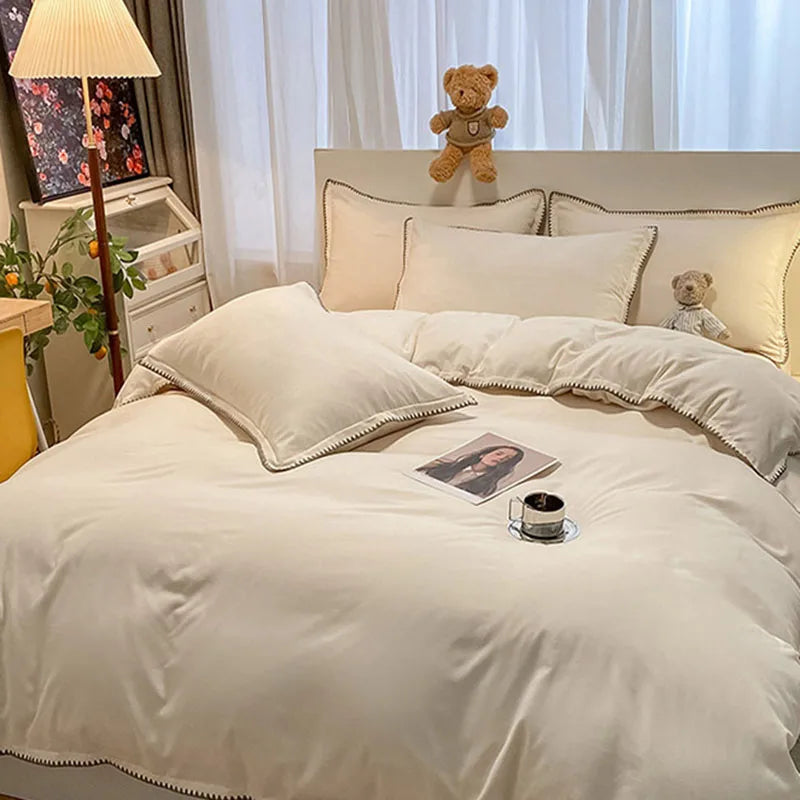 Afralia™ Solid Color Shell Edge Bed Set: Soft, Skin-Friendly, Non-Fading. Single Queen Size.