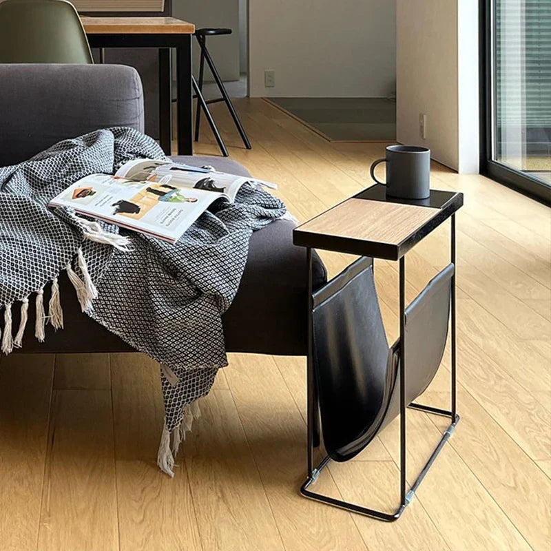 Afralia™ Nordic Side Table - Minimalist Living Room Accent Desk with Magazine Storage Shelf