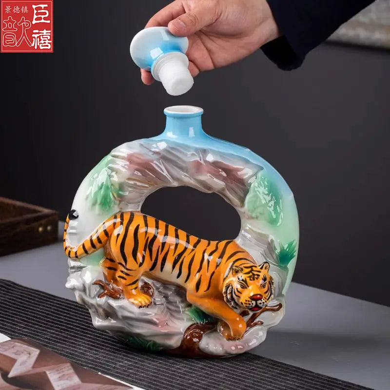 Afralia™ Jingdezhen Ceramic Wine Bottle Sculpture Gift Chinese Zodiac 3kg