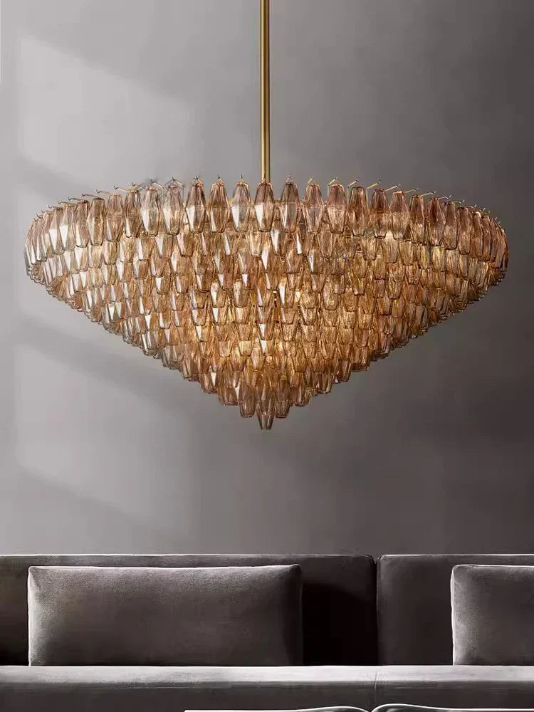 Afralia™ Modern Luxury Glass Shade Brass/Black LED Chandelier, Art Deco Dining Room Ceiling Light