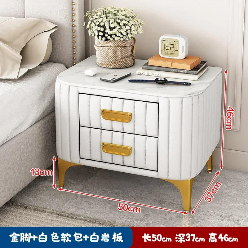Afralia™ Rock Bed Edge Cabinet with Drawers - Modern & Luxury Leather Master Bedroom Nightstand