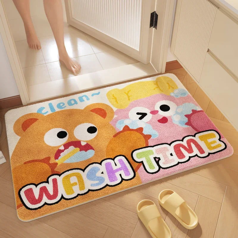 "Afralia™ Cartoon Print Bathroom Carpet: Soft, Absorbent & Anti-Slip Entrance Mat"