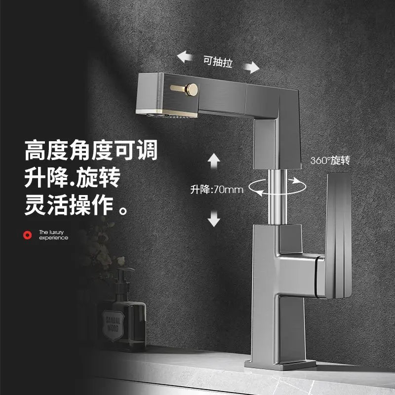 Afralia™ LED Basin Faucet Pull Out Mixer Tap Hot Cold Water Bathroom Sink Vanity