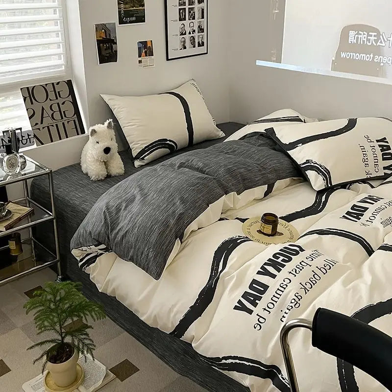Afralia™ Nordic Cotton Bedding Set Duvet Cover with Sheets Single Queen Decor