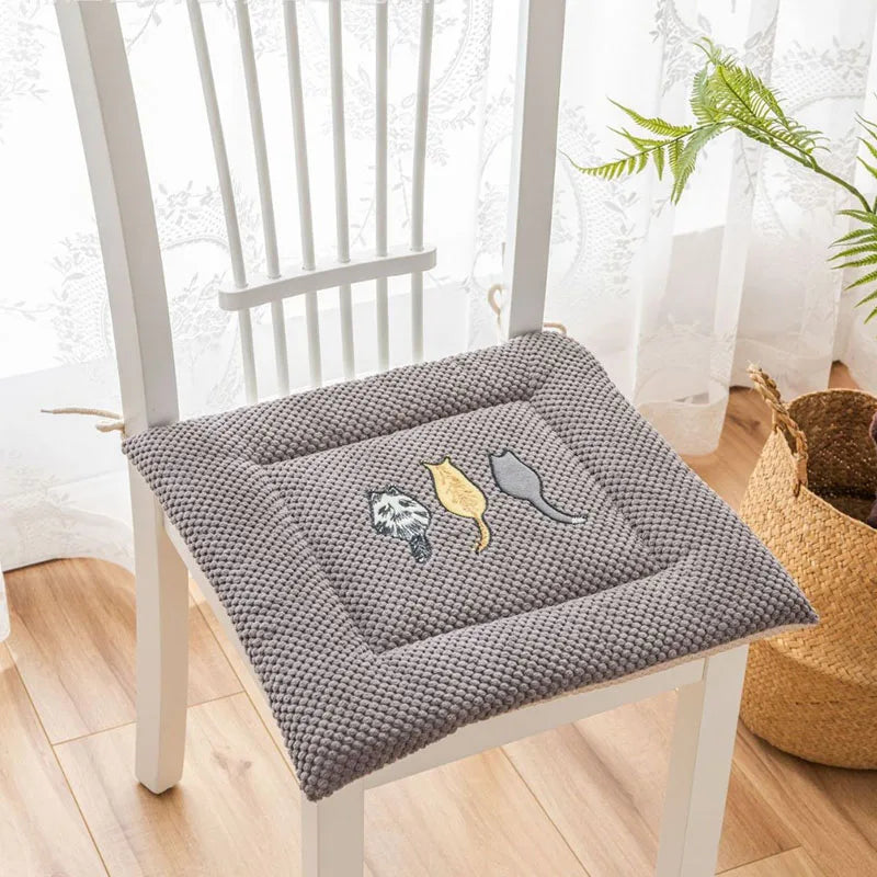 Afralia™ Cartoon Embroidered Seat Cushion - Non Slip Dining Chair Pad for Home & Office