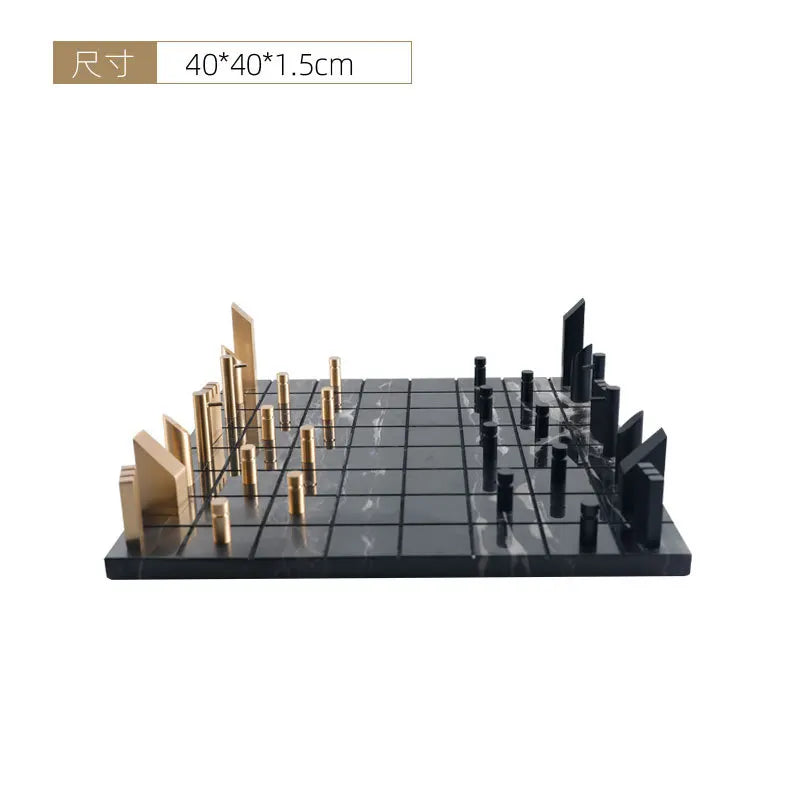 Afralia™ Golden Metal Marble Chessboard: Geometric Square Check King Game Decor Figurines