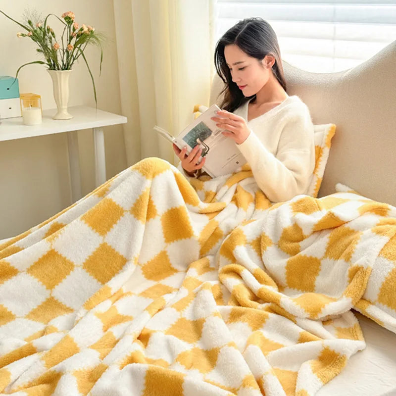 Afralia™ Nordic Grid Checkerboard Coral Fleece Blanket - All Season Sofa Cover for Adults