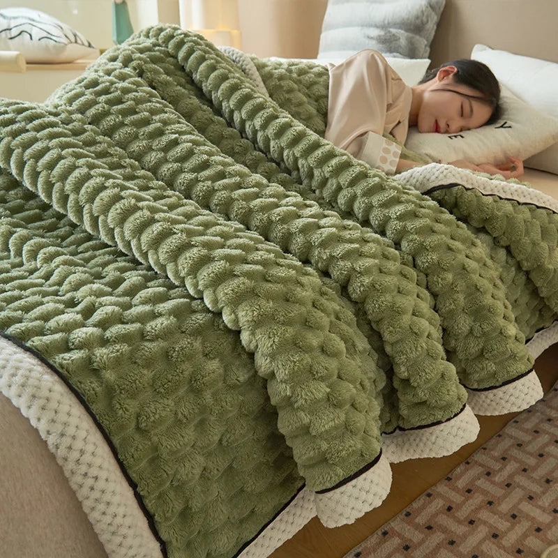 Afralia™ Double-Layer Coral Fleece Blanket: Super Soft Queen King Quilt for Winter