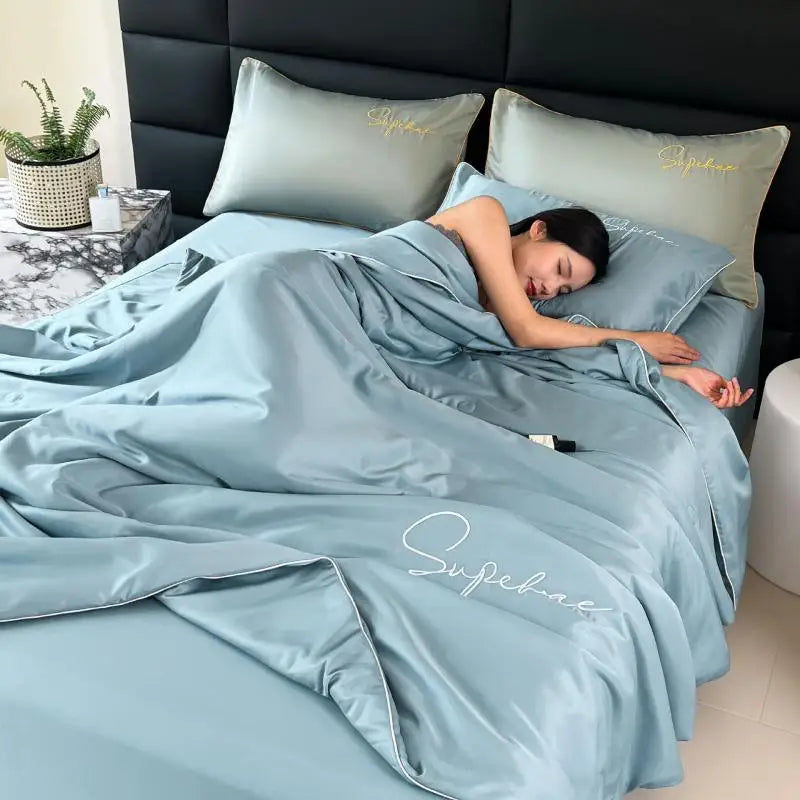 Afralia™ Summer Embroidered Thin Quilt Set with Sheets Pillowcases, Ice Air-Conditioned Quilt