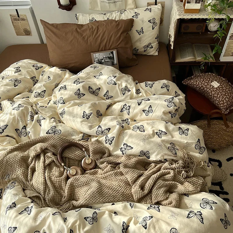 Afralia™ Cartoon Pattern Printed Cotton Bedding Set with Pillowcase