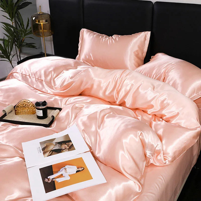 Afralia™ Ice Rayon Duvet Cover and Pillowcase Set: Smooth Comfort in Single & Double Sizes