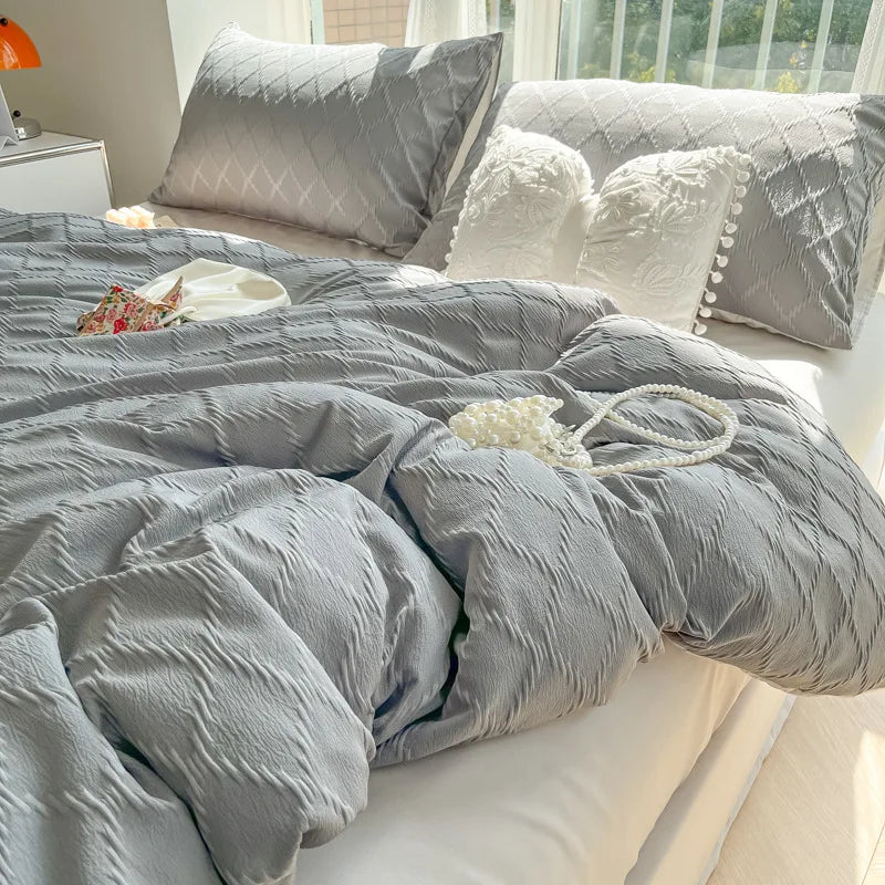 Afralia™ Diamond Grid Jacquard Bedding Sets: Cooling, Soft Duvet Cover for Summer & Autumn