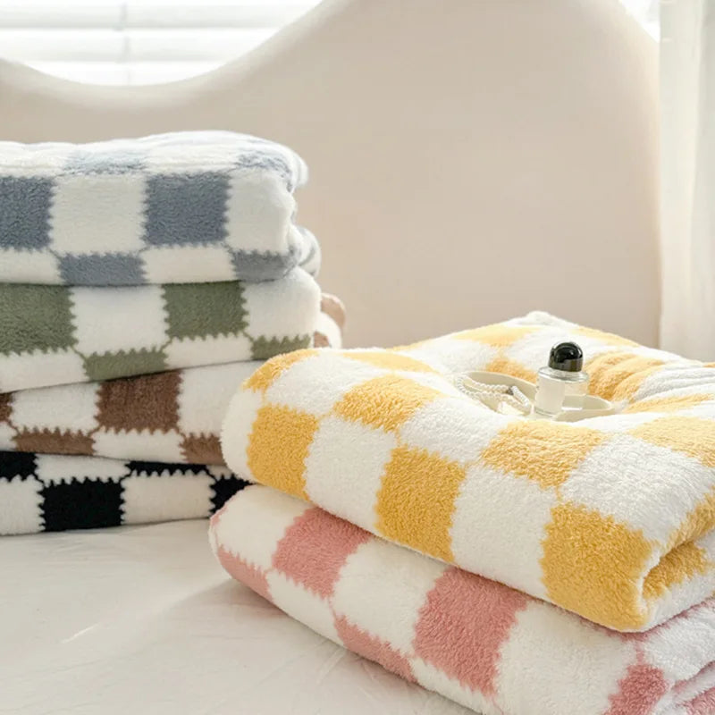 Afralia™ Nordic Grid Checkerboard Coral Fleece Blanket - All Season Sofa Cover for Adults