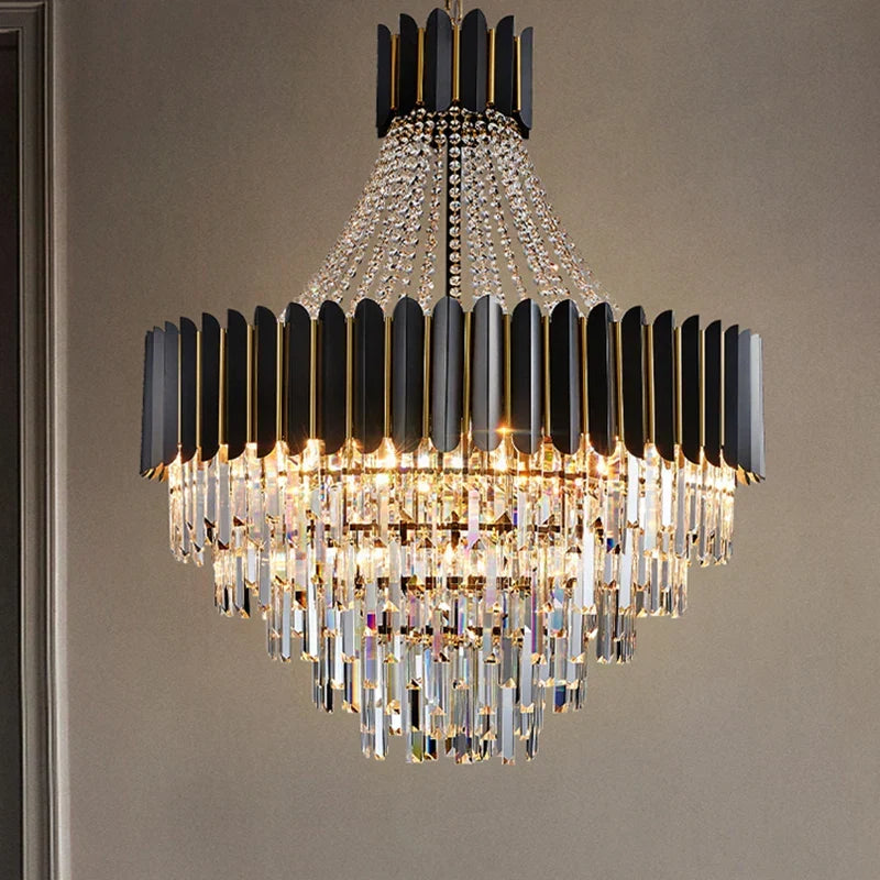 "Afralia™ Crystal Collection LED Black Gold Chandelier for Dinning Room"
