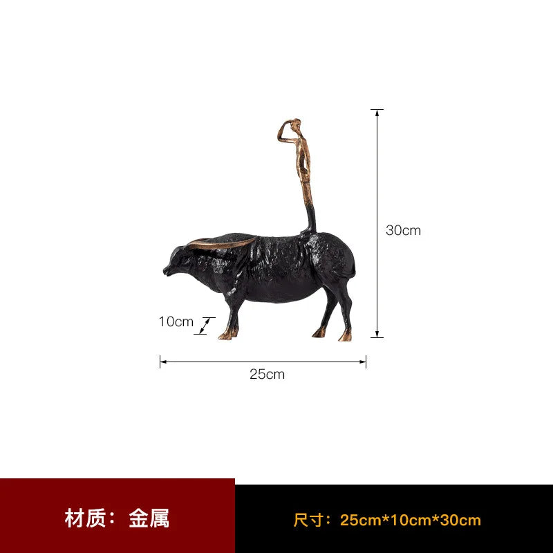 Afralia™ Abstract Black Yak Golden Cow Sculpture Decorative Metal Figurine