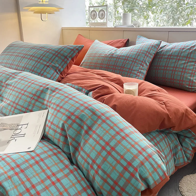 Afralia™ Striped Gird Cotton Bedding Set: Skin-Friendly & Non-Fading for All Seasons