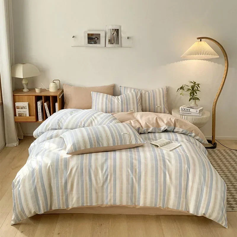 Afralia™ Nordic Cotton Bedding Set: Soft Striped Comforter Cover for Adults