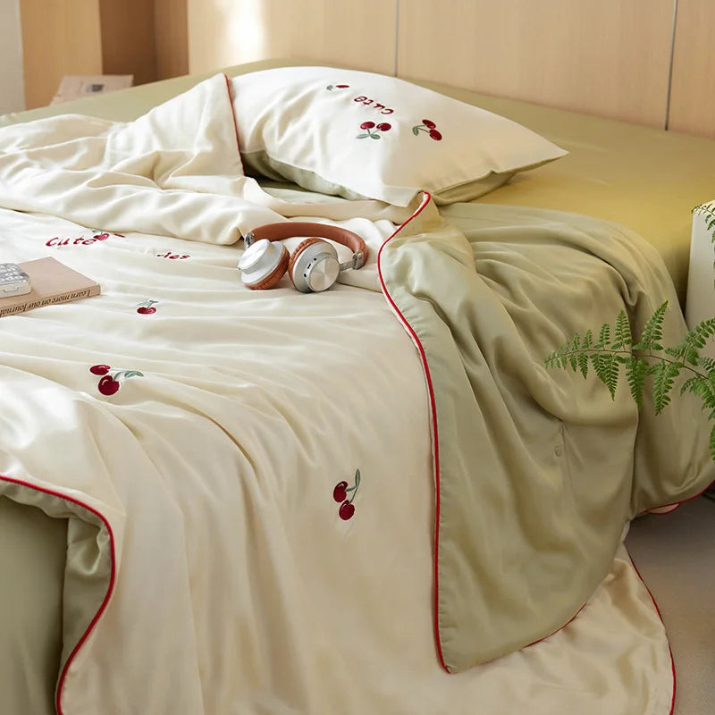 Afralia™ Summer Cool Quilt Set with Pillowcases, Ice Silk Air Conditioning Blanket